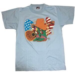 Vintage Western cowboy country music graphic with a US flag, boots, men sz MED